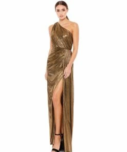Ieena For Mac Duggal Prom Metallic Draped One Shoulder Grecian Dress