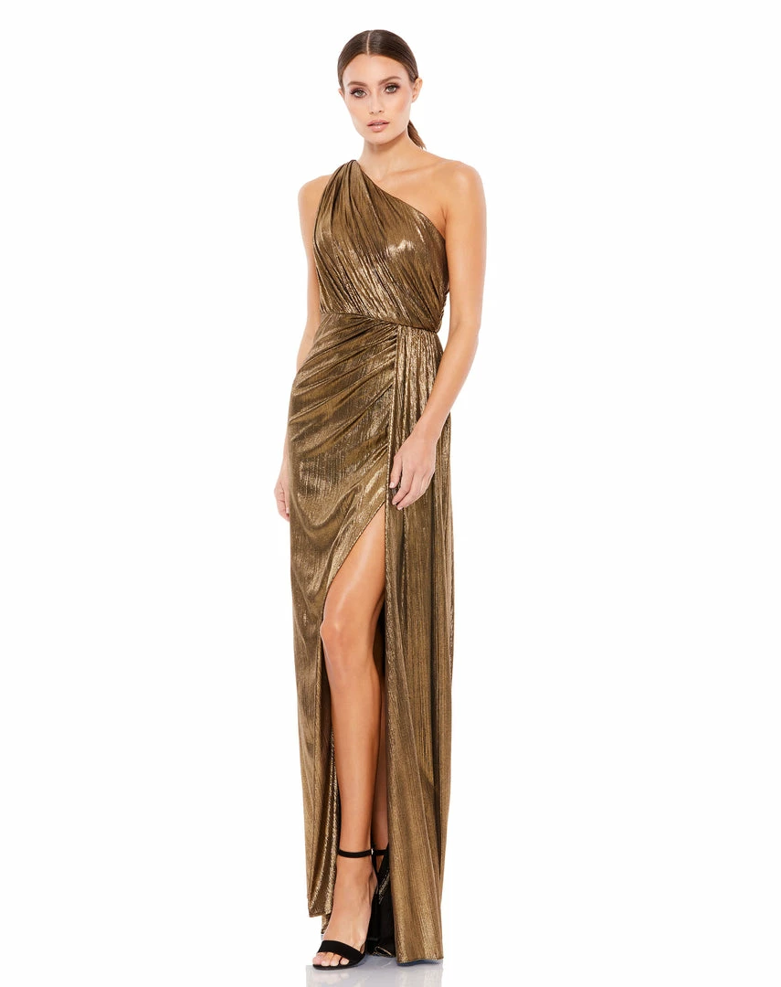 Ieena For Mac Duggal Prom Metallic Draped One Shoulder Grecian Dress 1 Ieena For Mac Duggal Prom Metallic Draped One Shoulder Grecian Dress