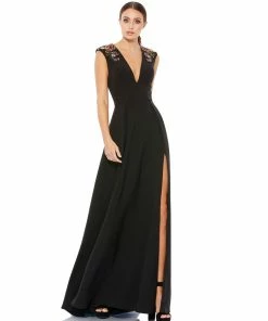 Ieena For Mac Duggal Floral Accented Evening Gown