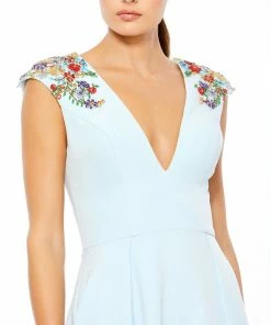 Ieena For Mac Duggal Floral Accented Evening Gown