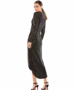 Ieena For Mac Duggal Shop For Sequin Knotted Long Sleeve Midi Dress