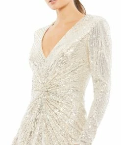 Ieena For Mac Duggal Shop For Sequin Knotted Long Sleeve Midi Dress