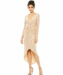 Ieena For Mac Duggal Shop For Sequin Knotted Long Sleeve Midi Dress