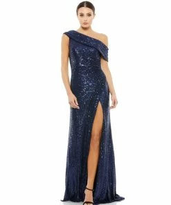 Ieena For Mac Duggal Shop For One-Shoulder Ruched Sequined Gown