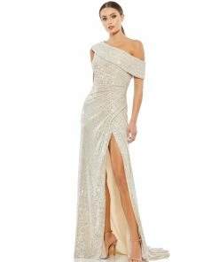 Ieena For Mac Duggal Shop For One-Shoulder Ruched Sequined Gown