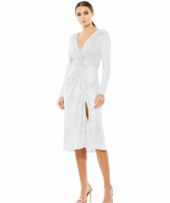 Ieena For Mac Duggal Long Sleeve Sequined Midi Dress