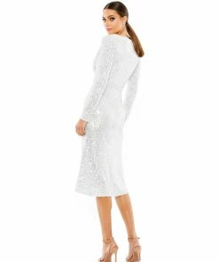 Ieena For Mac Duggal Long Sleeve Sequined Midi Dress