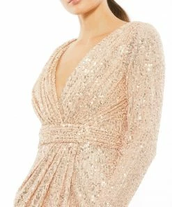 Ieena For Mac Duggal Long Sleeve Sequined Midi Dress
