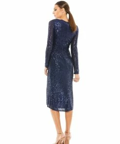 Ieena For Mac Duggal Long Sleeve Sequined Midi Dress