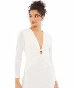 Ieena For Mac Duggal Plunging Embellished Ring Mini Dress