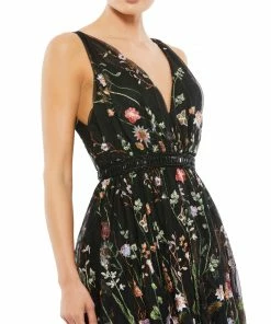 Ieena For Mac Duggal V-Neck Floral Midi Dress