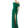 Ieena For Mac Duggal Ruched Jersey Drop Shoulder Foldover Gown