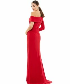 Ieena For Mac Duggal Ruched Jersey Drop Shoulder Foldover Gown