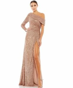 Ieena For Mac Duggal Shop For Sequined Drop Shoulder Faux Wrap Gown