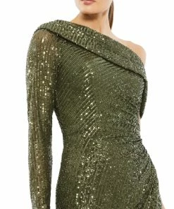 Ieena For Mac Duggal Shop For Sequined Drop Shoulder Faux Wrap Gown
