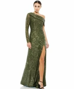 Ieena For Mac Duggal Shop For Sequined Drop Shoulder Faux Wrap Gown