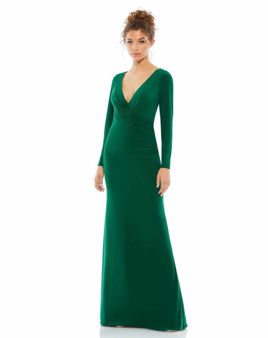 Ieena For Mac Duggal Long Sleeve Ruched Jersey V-Neck Gown Shop For 1 Ieena For Mac Duggal Long Sleeve Ruched Jersey V-Neck Gown Shop For