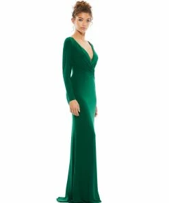 Ieena For Mac Duggal Long Sleeve Ruched Jersey V-Neck Gown Shop For
