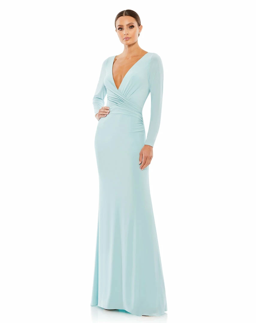 Ieena For Mac Duggal Long Sleeve Ruched Jersey V-Neck Gown Shop For 8 Ieena For Mac Duggal Long Sleeve Ruched Jersey V-Neck Gown Shop For