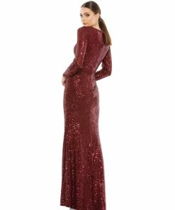 Ieena For Mac Duggal Shop For Sequined Faux Wrap Long Sleeve Column Gown