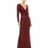 Ieena For Mac Duggal Shop For Sequined Faux Wrap Long Sleeve Column Gown