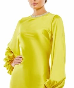 Ieena For Mac Duggal Shop For Satin Long Blouson Sleeve Evening Gown