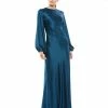 Ieena For Mac Duggal Shop For Satin Long Blouson Sleeve Evening Gown