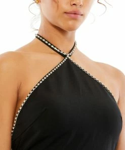 Ieena For Mac Duggal Rhinestone Halter Column Gown