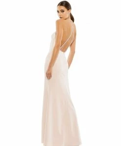 Ieena For Mac Duggal Rhinestone Halter Column Gown