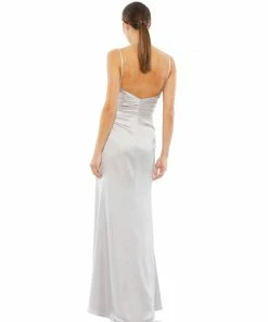 Ieena For Mac Duggal Satin Sleeveless Faux Wrap Ruched Gown Shop For