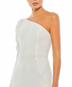 Ieena For Mac Duggal Sequined One Shoulder Trumpet Gown