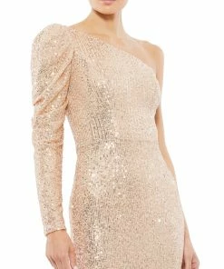 Ieena For Mac Duggal Sequined One Shoulder Trumpet Gown