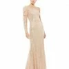 Ieena For Mac Duggal Sequined One Shoulder Trumpet Gown