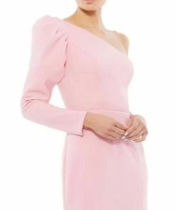 Ieena For Mac Duggal One Shoulder Puff Sleeve Gown