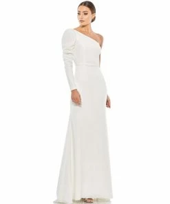 Ieena For Mac Duggal One Shoulder Puff Sleeve Gown