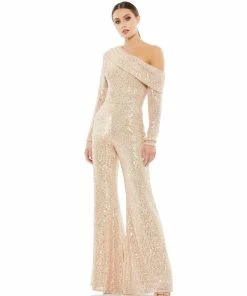 Ieena For Mac Duggal Shop For Sequined Drop Shoulder Long Sleeve Jumpsuit