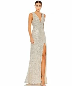 Ieena For Mac Duggal Shop For V-Neck Sequin Wrap Waist Gown