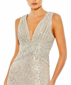 Ieena For Mac Duggal Shop For V-Neck Sequin Wrap Waist Gown