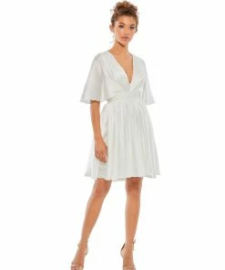 Ieena For Mac Duggal Shop For Satin Flowy Cape Sleeve Mini Dress