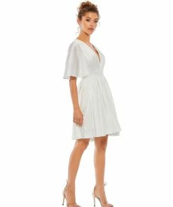 Ieena For Mac Duggal Shop For Satin Flowy Cape Sleeve Mini Dress