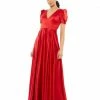 Mac Duggal Shop For Puff Sleeve V-Neck Satin Gown