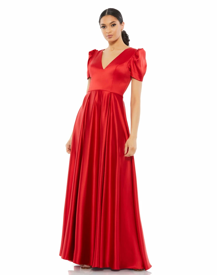 Mac Duggal Shop For Puff Sleeve V-Neck Satin Gown 1 Mac Duggal Shop For Puff Sleeve V-Neck Satin Gown