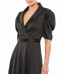 Ieena For Mac Duggal Satin Lapel Puff Sleeve Tea Length Dress Shop For