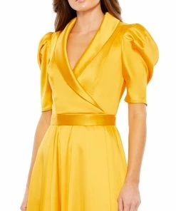 Ieena For Mac Duggal Satin Lapel Puff Sleeve Tea Length Dress Shop For