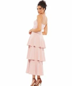 Ieena For Mac Duggal Shop For Tiered Ruffle Belted Sleeveless Midi Dress