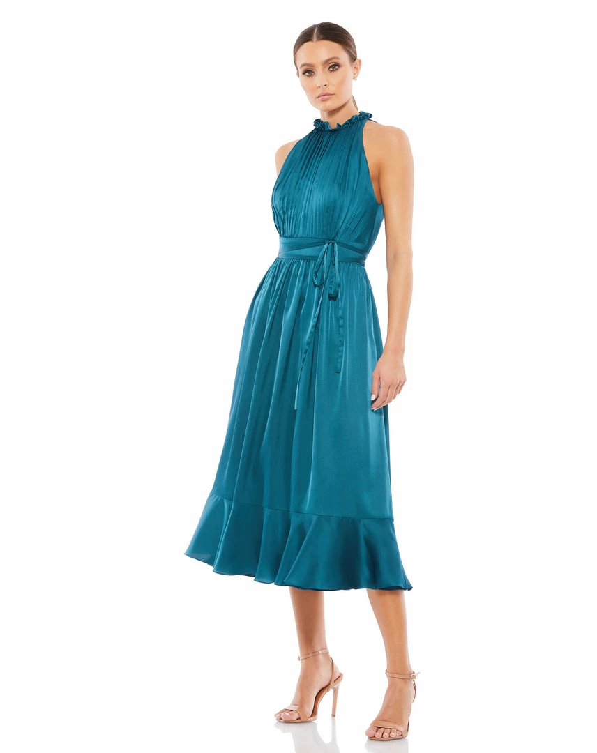 Ieena For Mac Duggal Satin Pleated Halter Neck Midi Dress 4 Ieena For Mac Duggal Satin Pleated Halter Neck Midi Dress