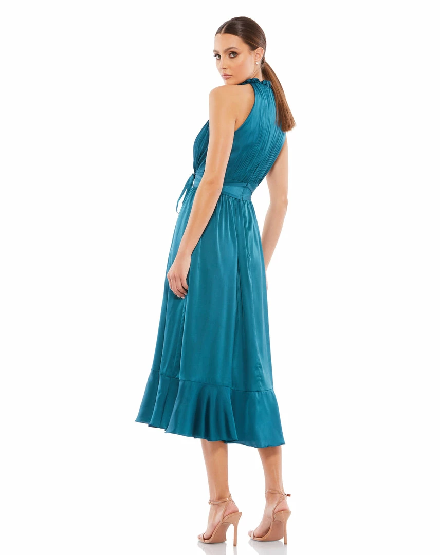 Ieena For Mac Duggal Satin Pleated Halter Neck Midi Dress 5 Ieena For Mac Duggal Satin Pleated Halter Neck Midi Dress