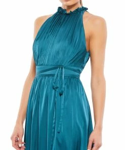 Ieena For Mac Duggal Satin Pleated Halter Neck Midi Dress 11 Ieena For Mac Duggal Satin Pleated Halter Neck Midi Dress