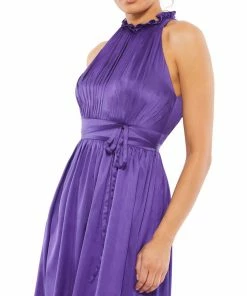 Ieena For Mac Duggal Satin Pleated Halter Neck Midi Dress 8 Ieena For Mac Duggal Satin Pleated Halter Neck Midi Dress