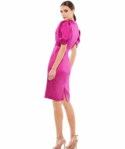 Ieena For Mac Duggal Short Dresses Satin Puff Sleeve Fitted Cocktail Dress